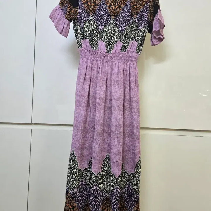 [BUNJANG] Bohemian Style Long Purple Pattern Dress / 보헤미안 스타일 롱 원피스 퍼플 패턴