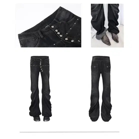 [BUNJANG] Testmechanics Flower Button Black Denim M / 테스트메커니즈 플라워 버튼 블랙 데님M