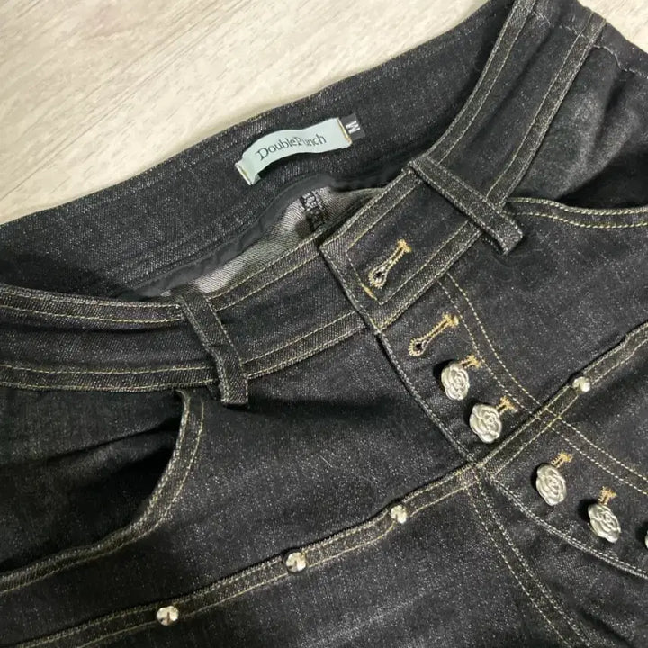 [BUNJANG] Testmechanics Flower Button Black Denim M / 테스트메커니즈 플라워 버튼 블랙 데님M