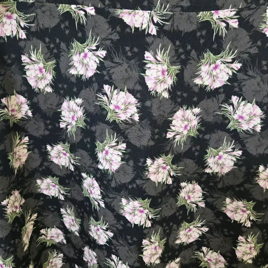 [BUNJANG] Black Floral Long Sleeve Dress / 블랙 플라워 롱 원피스 반팔 꽃무늬