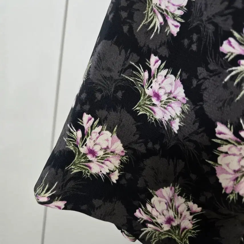 [BUNJANG] Black Floral Long Sleeve Dress / 블랙 플라워 롱 원피스 반팔 꽃무늬