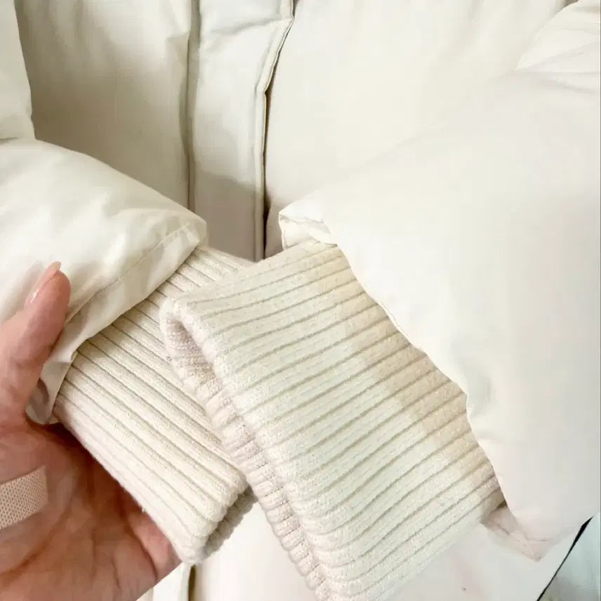 [BUNJANG] White Sherpa Collar Padded Jumper / 화이트 양털 카라 패딩 점퍼