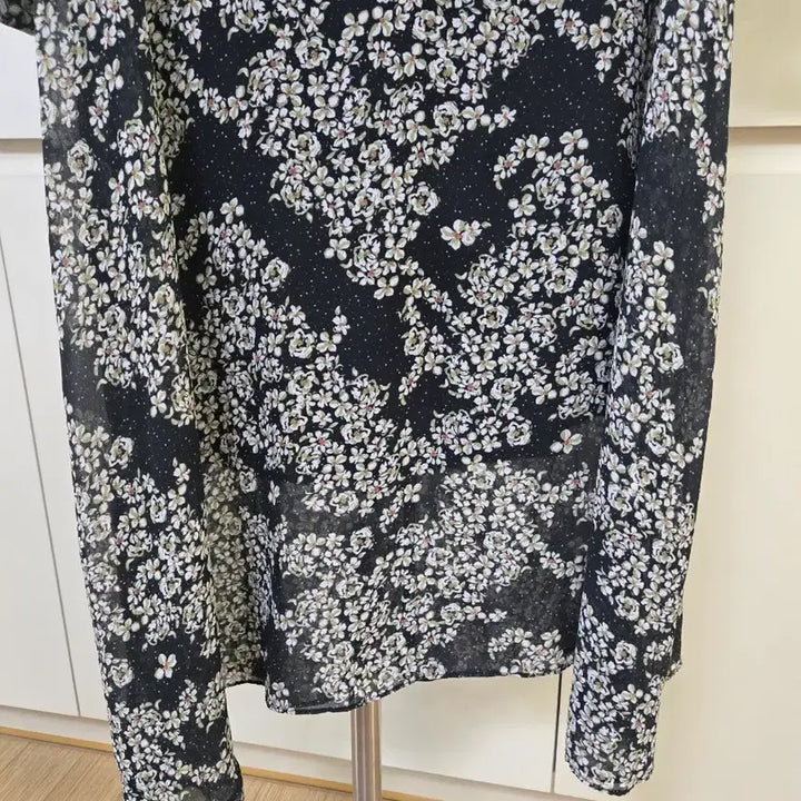 [BUNJANG] Black Floral Print Chiffon Long Dress / 검정 잔꽃무늬 롱 원피스 시폰