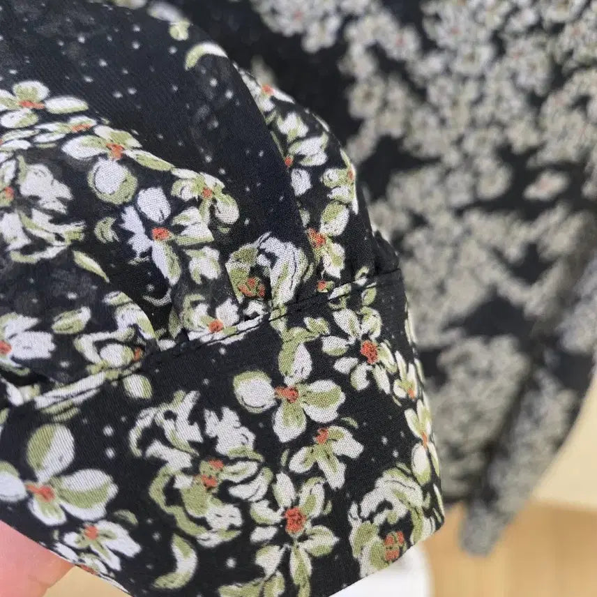 [BUNJANG] Black Floral Print Chiffon Long Dress / 검정 잔꽃무늬 롱 원피스 시폰