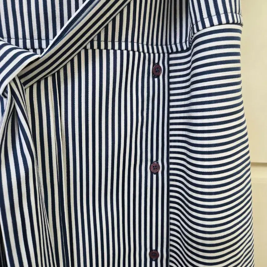 [BUNJANG] Striped Shirt Dress with Belt Set / 스트라이프 셔츠 원피스 벨트 세트