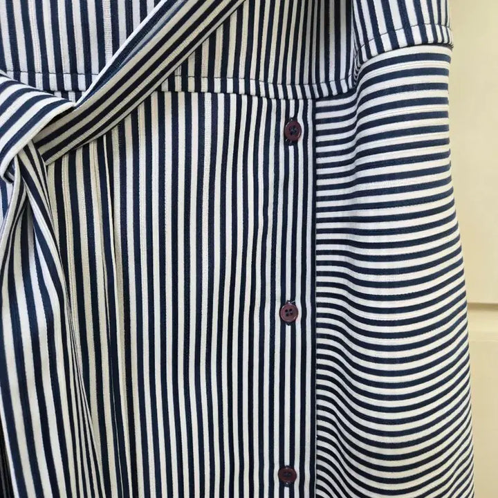 [BUNJANG] Striped Shirt Dress with Belt Set / 스트라이프 셔츠 원피스 벨트 세트