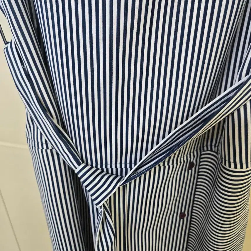 [BUNJANG] Striped Shirt Dress with Belt Set / 스트라이프 셔츠 원피스 벨트 세트