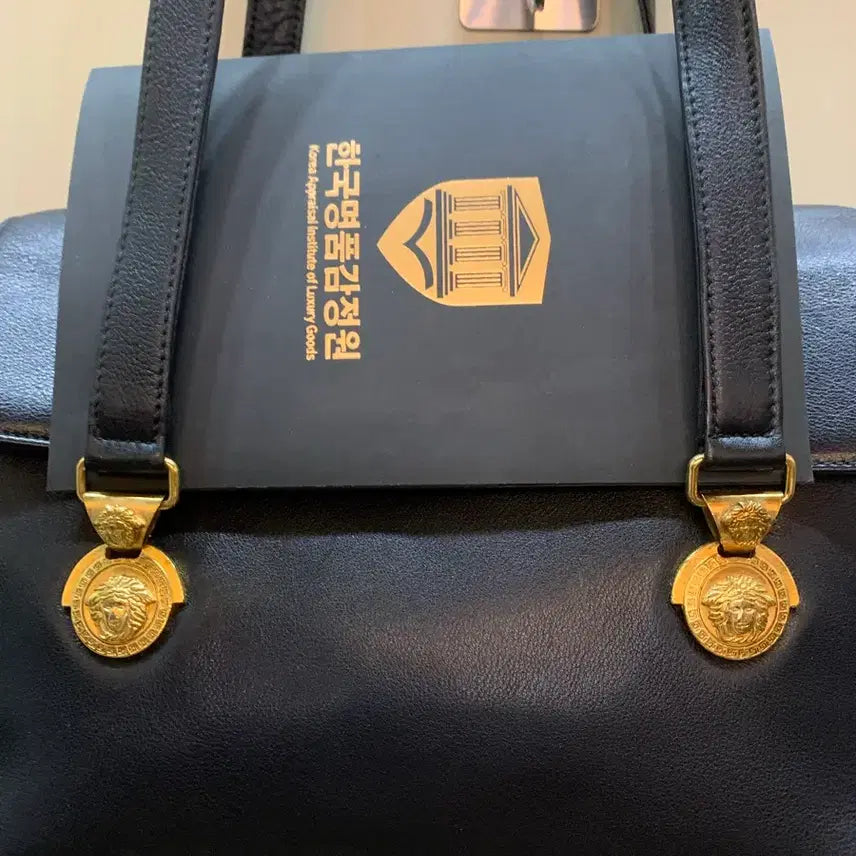 [BUNJANG] Versace Black Leather Tote Bag with Gold Medusa / 베르사체 블랙 레더 토트백 금장 메두사