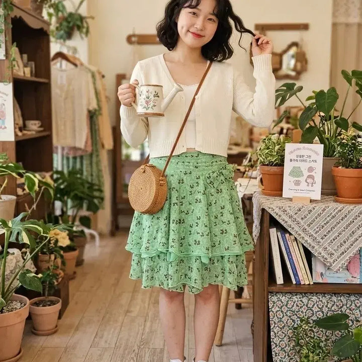 [BUNJANG] Minebridge Floral Chiffon Ruffle Skirt / 마인브리지 플라워 쉬폰 캉캉 스커트 55