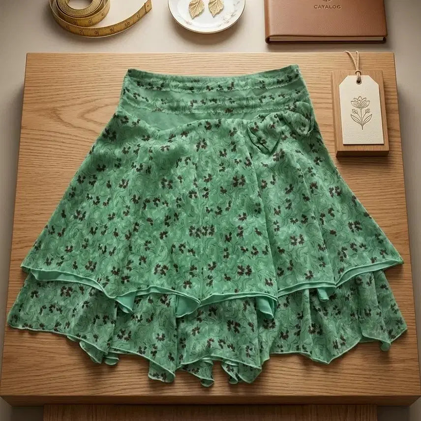 [BUNJANG] Minebridge Floral Chiffon Ruffle Skirt / 마인브리지 플라워 쉬폰 캉캉 스커트 55