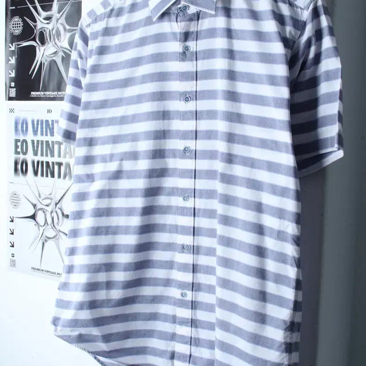 [BUNJANG] Elle Striped Short Sleeve Polo Shirt / (L-XL) 엘르 반팔 카라 티셔츠 셔츠 남방 스트라이프-183D2