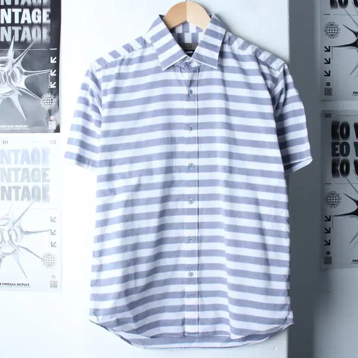 [BUNJANG] Elle Striped Short Sleeve Polo Shirt / (L-XL) 엘르 반팔 카라 티셔츠 셔츠 남방 스트라이프-183D2