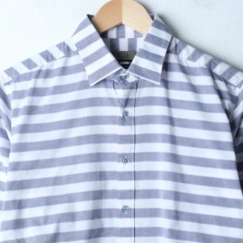 [BUNJANG] Elle Striped Short Sleeve Polo Shirt / (L-XL) 엘르 반팔 카라 티셔츠 셔츠 남방 스트라이프-183D2