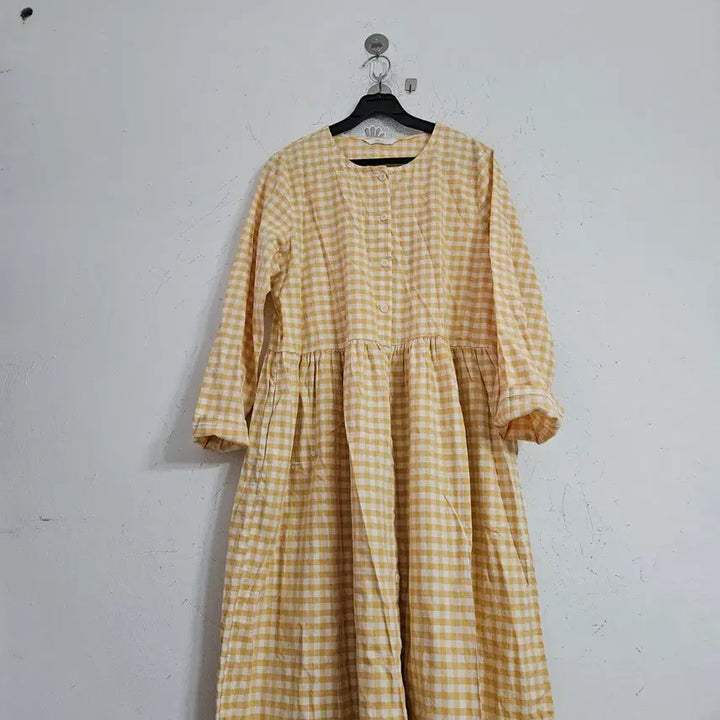 [SOLD OUT] 옐로우 체크 롱 원피스 7부 소매