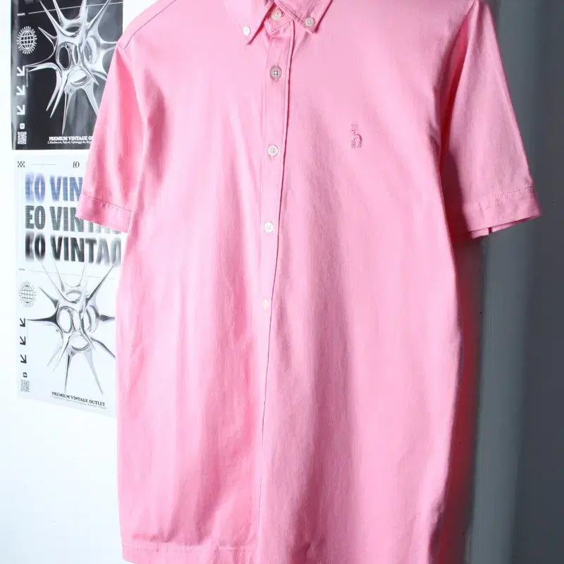 [BUNJANG] Hazzys Pink Solid Cotton Polo Shirt / (L-XL) 헤지스 반팔 카라 티셔츠 셔츠 남방 핑크 무지 면-183DB