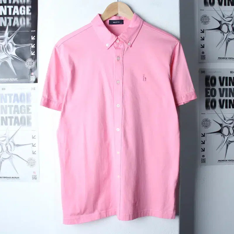 [BUNJANG] Hazzys Pink Solid Cotton Polo Shirt / (L-XL) 헤지스 반팔 카라 티셔츠 셔츠 남방 핑크 무지 면-183DB