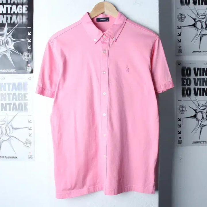 [BUNJANG] Hazzys Pink Solid Cotton Polo Shirt / (L-XL) 헤지스 반팔 카라 티셔츠 셔츠 남방 핑크 무지 면-183DB
