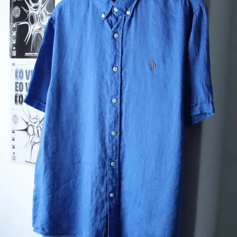 [BUNJANG] Hazzys 3XL Linen Short Sleeve Shirt / (3XL) 헤지스 반팔 카라 티셔츠 셔츠 남방 빅사이즈 린넨-183E2