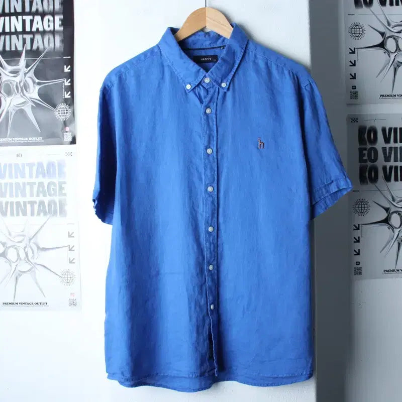 [BUNJANG] Hazzys 3XL Linen Short Sleeve Shirt / (3XL) 헤지스 반팔 카라 티셔츠 셔츠 남방 빅사이즈 린넨-183E2