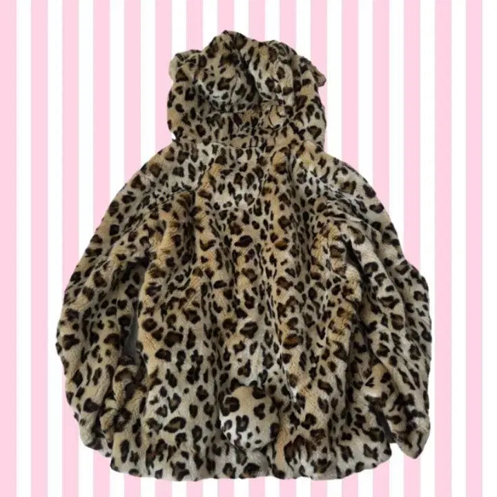 [BUNJANG] WC Gyaru Kumamimi Leopard Hooded Zip-up / WC 갸루 쿠마미미 곰돌이귀 호피 레오파드 후드집업