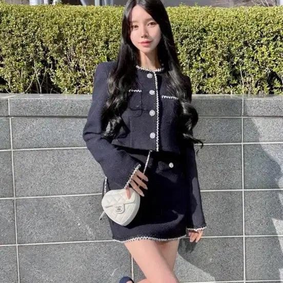 [BUNJANG] Mayyun Tweed Set (Navy) - XL / 메이윤 트위드 자켓/스커트 셋업-네이비색상(xl)