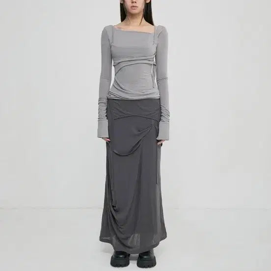 [BUNJANG] Flare Up Asymmetrical Draped Long Skirt / 플레어업 Asymmetrical Draped Long Skirt (FL-