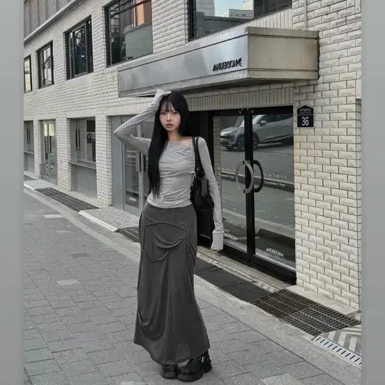 [BUNJANG] Flare Up Asymmetrical Draped Long Skirt / 플레어업 Asymmetrical Draped Long Skirt (FL-
