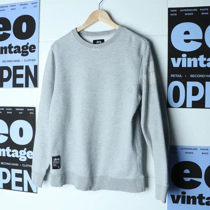 [BUNJANG] Stussy Crewneck Gray T-shirt / (M-L) 스투시 맨투맨 티셔츠 그레이 올드스쿨 스트릿-183A3