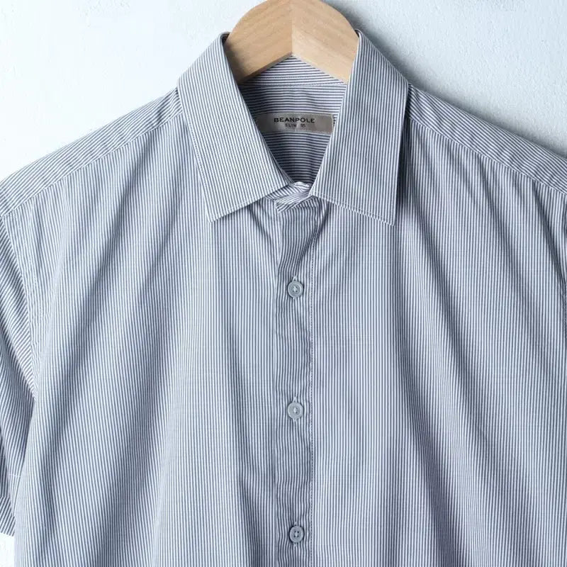 [BUNJANG] Beanpole Striped Polo Shirt / (M) 빈폴 반팔 카라 티셔츠 셔츠 남방 스트라이프 그레이-183A5