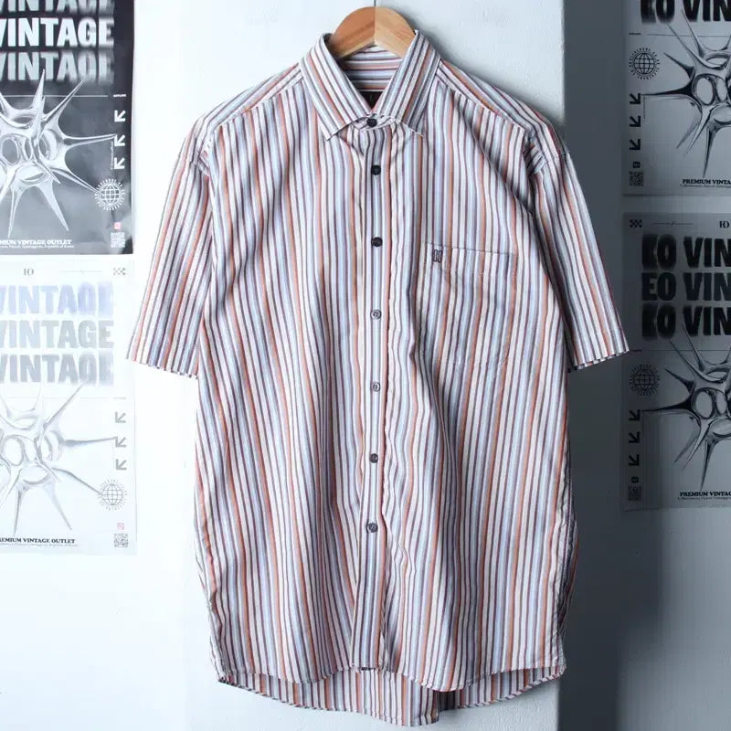 [BUNJANG] Daks Striped Short Sleeve Polo Shirt / (XL) 닥스 반팔 카라 티셔츠 셔츠 남방 스트라이프 컬러믹스-183A6