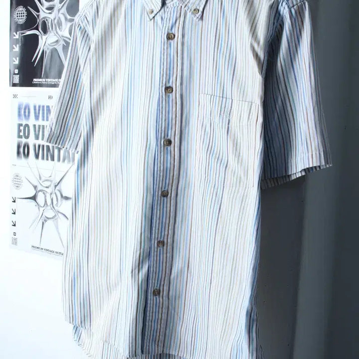 [BUNJANG] Chaps Striped Polo Shirt / (M) 챕스 반팔 카라 티셔츠 셔츠 남방 스트라이프 블루-183A7