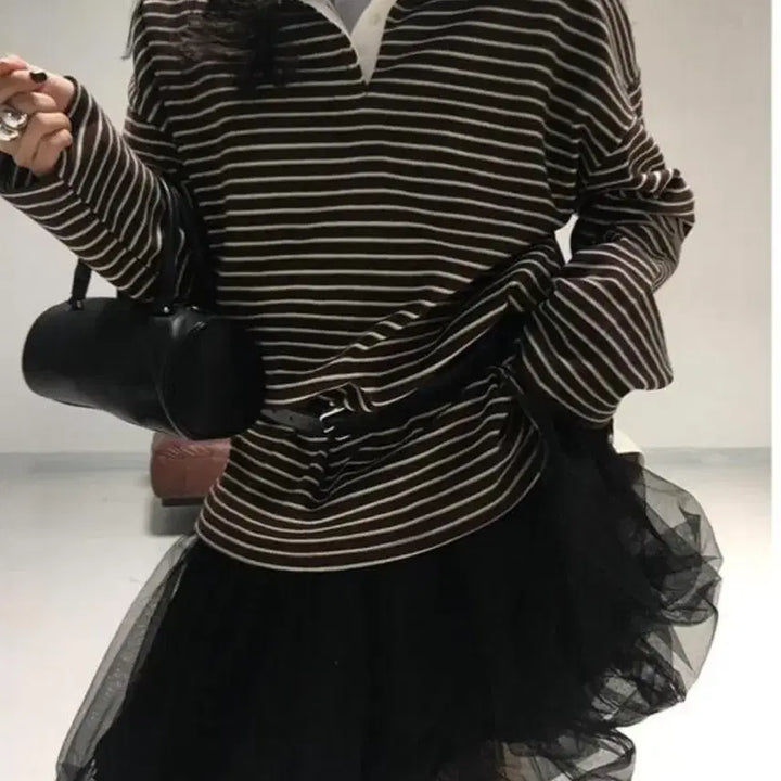 [BUNJANG] Markedly More Than Yesterday Striped Collar T-shirt / 마크들리 모어댄예스터데이 단카라카라티