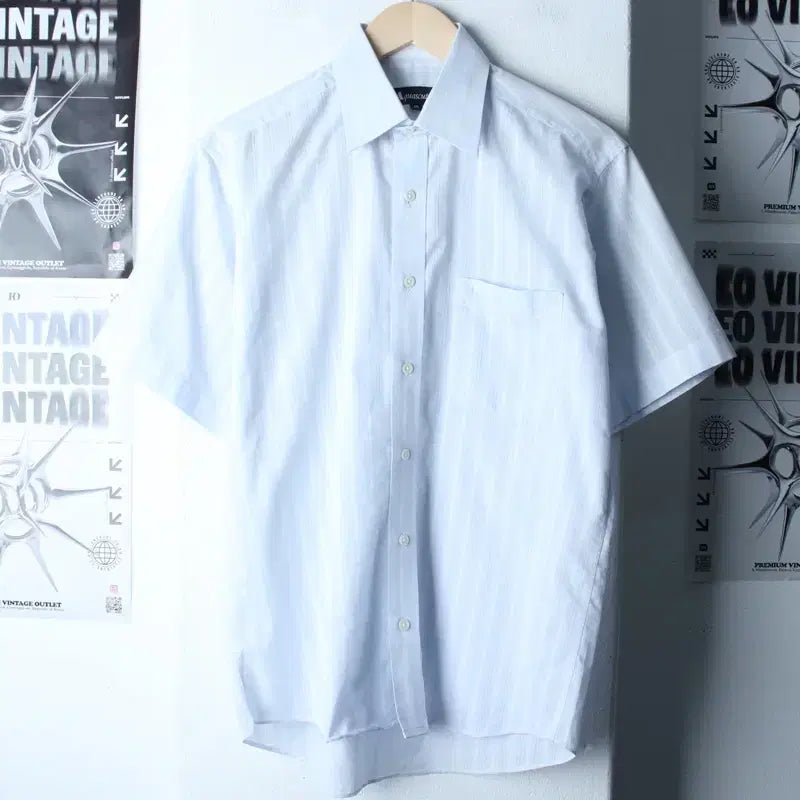 [BUNJANG] Aquascutum Striped Short Sleeve Shirt / (M) 아쿠아스큐텀 반팔 카라 티셔츠 셔츠 남방 스트라이프-183A9