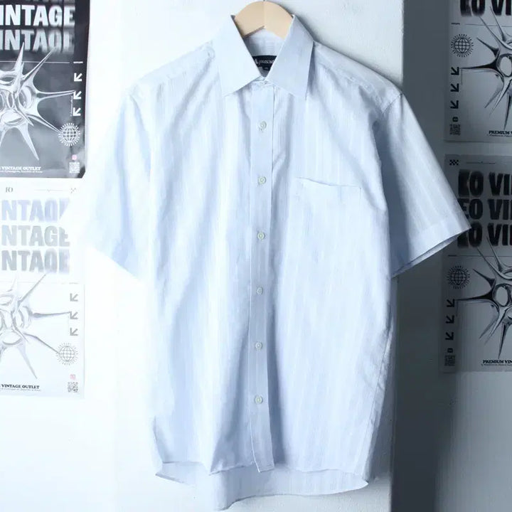 [BUNJANG] Aquascutum Striped Short Sleeve Shirt / (M) 아쿠아스큐텀 반팔 카라 티셔츠 셔츠 남방 스트라이프-183A9