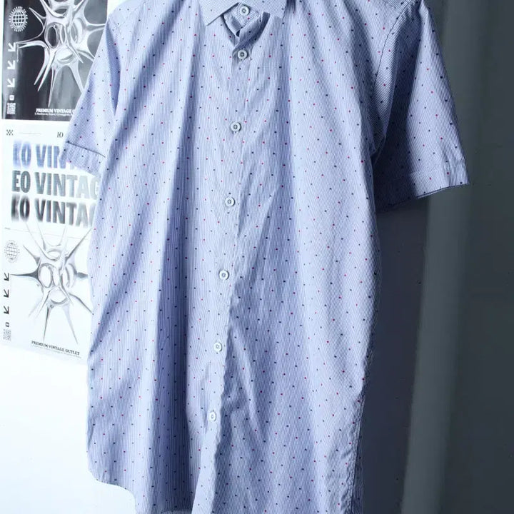 [BUNJANG] Jill Stuart Striped Short Sleeve Shirt / (M-L) 질스튜어트 반팔 카라 티셔츠 셔츠 남방 스트라이프-183AA