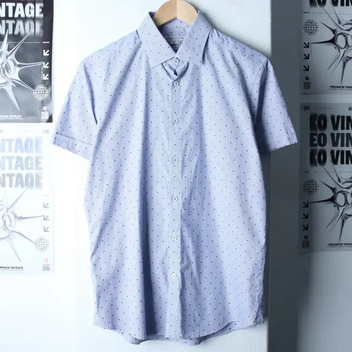 [BUNJANG] Jill Stuart Striped Short Sleeve Shirt / (M-L) 질스튜어트 반팔 카라 티셔츠 셔츠 남방 스트라이프-183AA