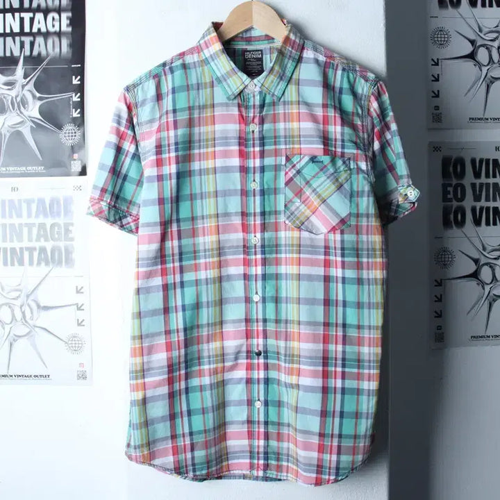 [BUNJANG] Tommy Hilfiger Checkered Polo Shirt / (M-L) 타미힐피거 반팔 카라 티셔츠 셔츠 남방 체크 그린-183AC