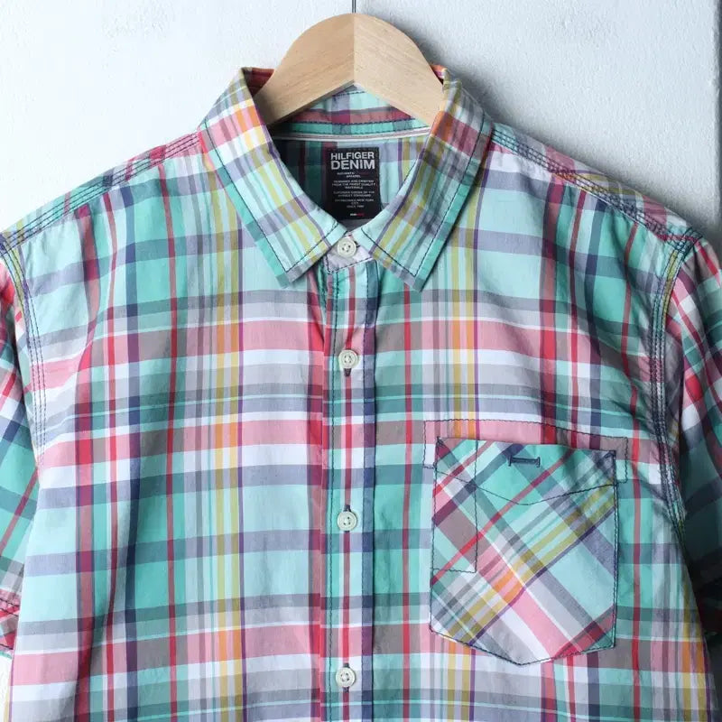 [BUNJANG] Tommy Hilfiger Checkered Polo Shirt / (M-L) 타미힐피거 반팔 카라 티셔츠 셔츠 남방 체크 그린-183AC