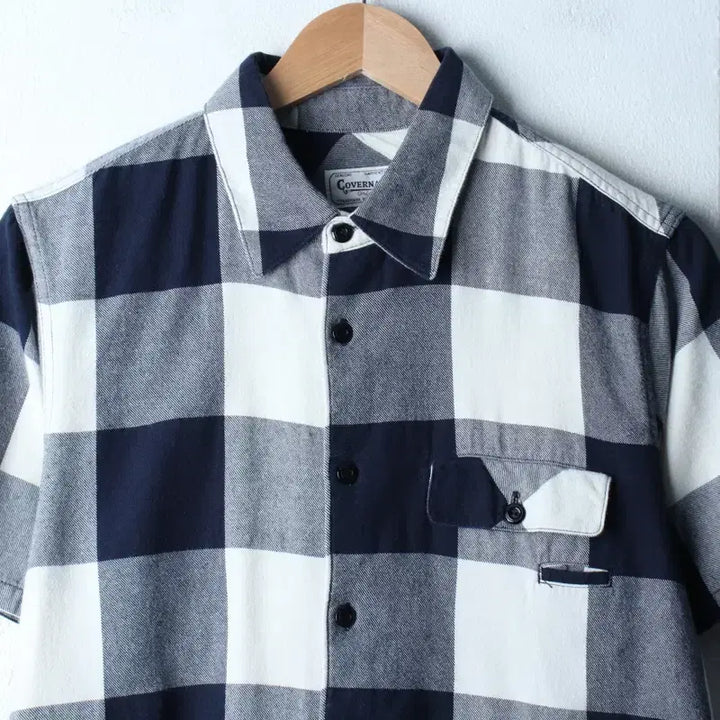 [BUNJANG] Covernat Checkered Navy Short Sleeve Shirt / (M-L) 커버낫 반팔 카라 티셔츠 셔츠 남방 체크 네이비-183AE