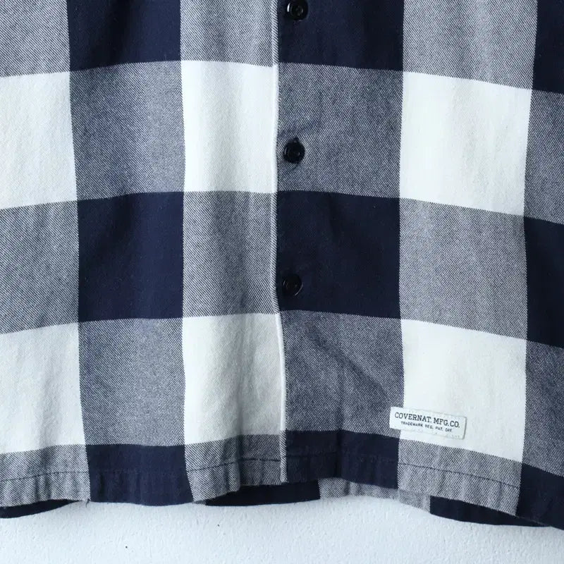 [BUNJANG] Covernat Checkered Navy Short Sleeve Shirt / (M-L) 커버낫 반팔 카라 티셔츠 셔츠 남방 체크 네이비-183AE