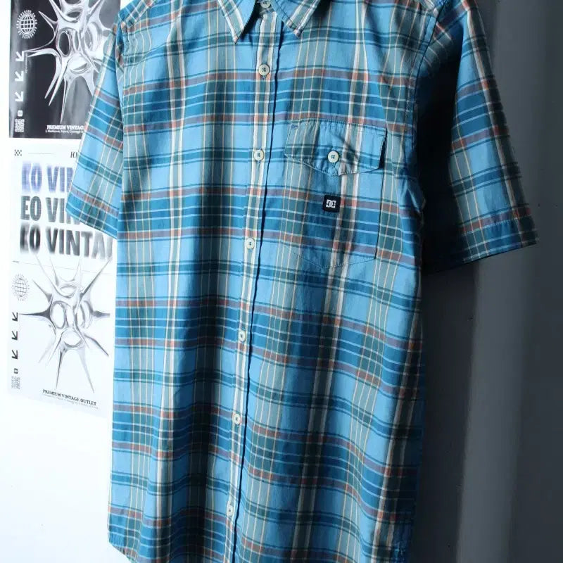 [BUNJANG] S-M Checkered Polo Shirt / (S-M) 디씨슈즈 반팔 카라 티셔츠 셔츠 남방 체크 블루-183B1