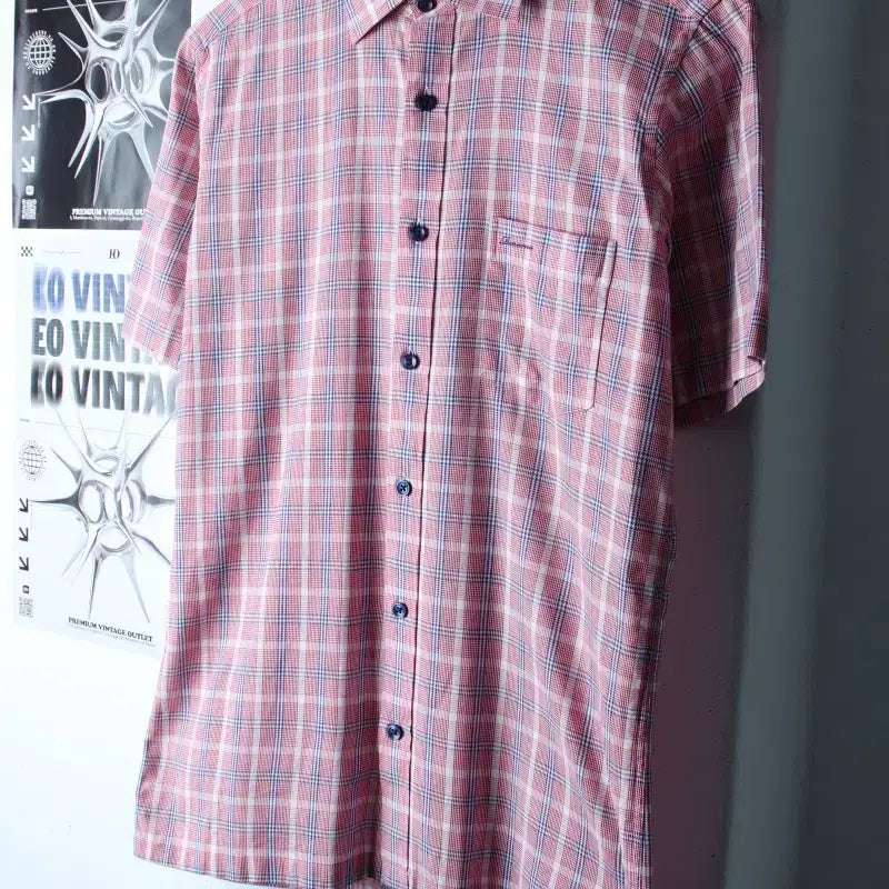 [BUNJANG] Renoma Checkered Short Sleeve Shirt / (M-L) 레노마 반팔 카라 티셔츠 셔츠 남방 체크 레드-183B2