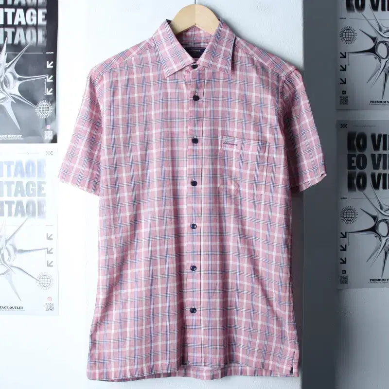[BUNJANG] Renoma Checkered Short Sleeve Shirt / (M-L) 레노마 반팔 카라 티셔츠 셔츠 남방 체크 레드-183B2