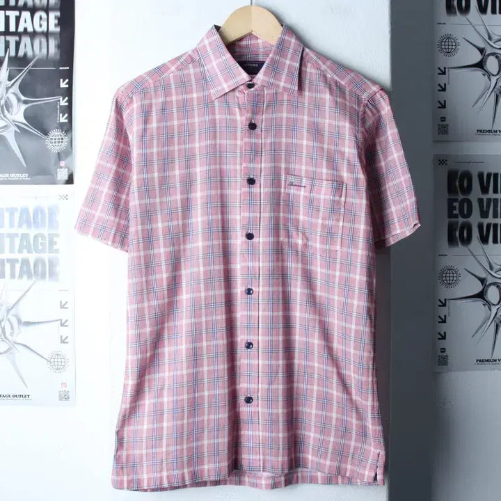 [BUNJANG] Renoma Checkered Short Sleeve Shirt / (M-L) 레노마 반팔 카라 티셔츠 셔츠 남방 체크 레드-183B2