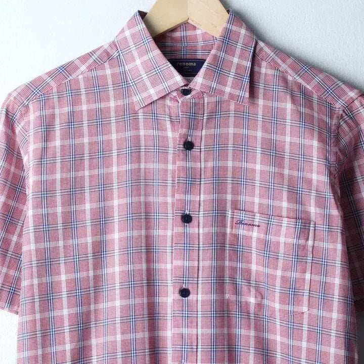 [BUNJANG] Renoma Checkered Short Sleeve Shirt / (M-L) 레노마 반팔 카라 티셔츠 셔츠 남방 체크 레드-183B2