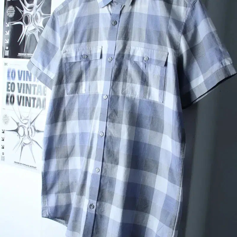 [BUNJANG] Calvin Klein Checkered Pocket Polo Shirt / (S-M) 캘빈클라인 반팔 카라 티셔츠 셔츠 남방 체크 포켓-183B4