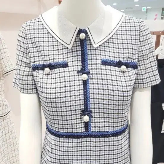 [BUNJANG] LINE Pearl Check Tweed Dress / LINE 펄 체크 트위드 원피스