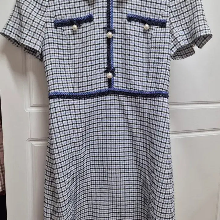 [BUNJANG] LINE Pearl Check Tweed Dress / LINE 펄 체크 트위드 원피스