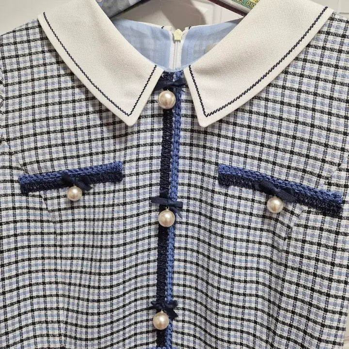 [BUNJANG] LINE Pearl Check Tweed Dress / LINE 펄 체크 트위드 원피스