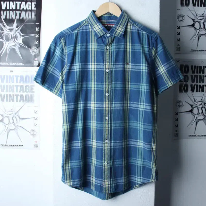 [BUNJANG] Tommy Hilfiger Checkered Polo Shirt / (M-L) 타미힐피거 반팔 카라 티셔츠 셔츠 남방 체크 블루-183BA
